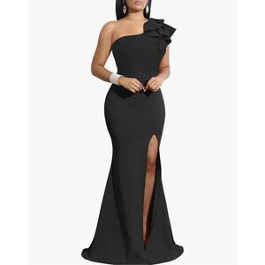 NEW Black Off Shoulder High Split Long Formal Party Dress Evening Gown SMALL